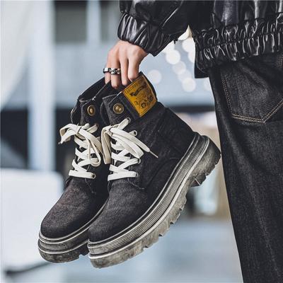 Fashion Retro Black Western Cowboy Boots Man Autumn Trend Canvas Men's Ankle Boots Comfy Thick-soled Tooling Boots Men Botas De Hombre