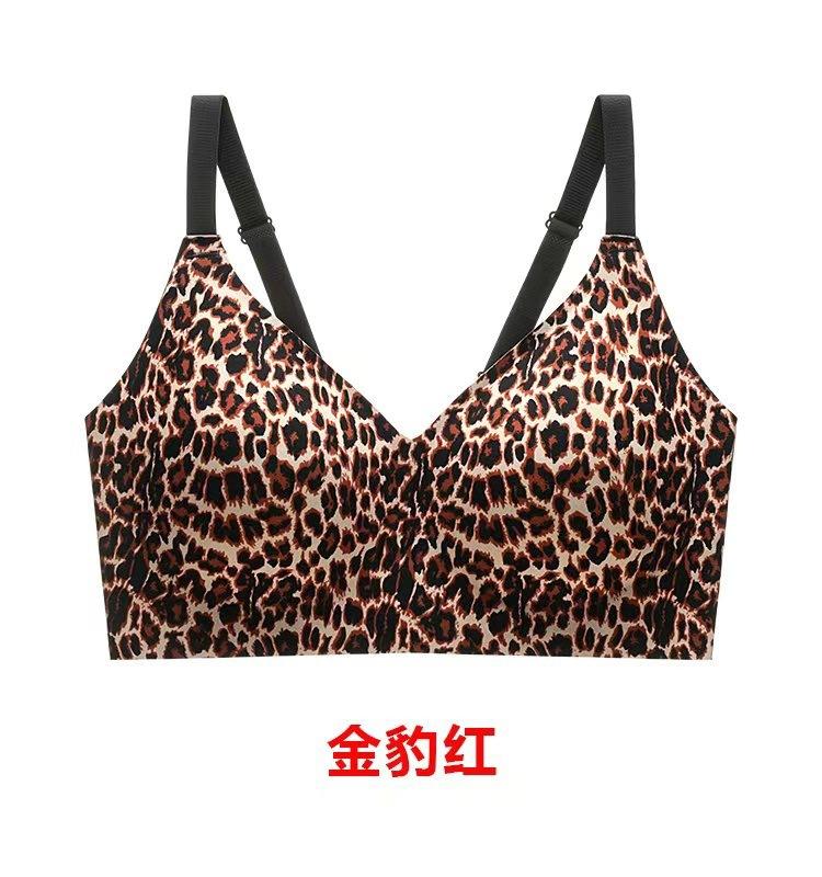 Large Size Leopard Print Seamless Bra, Push-up Lift, Side Breast Support, Jelly Style, Brushed with Adhesive, Comfortable and Sexy Bra