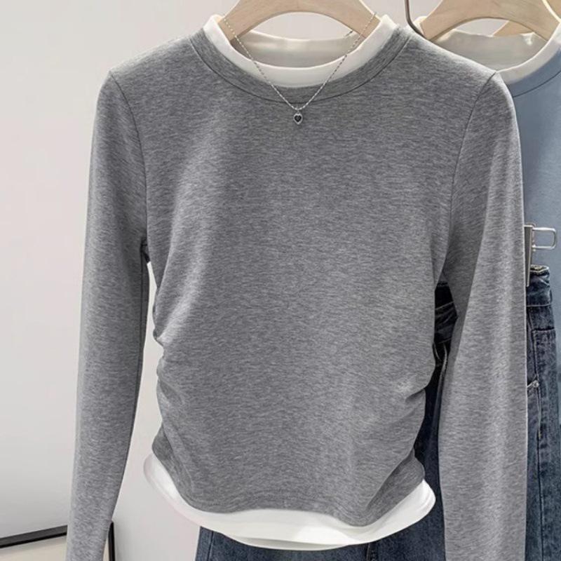 American Spicy Girl Faux Layered Color Block Long Sleeve Shirt - Women's Spring/Autumn 2025 Fashion