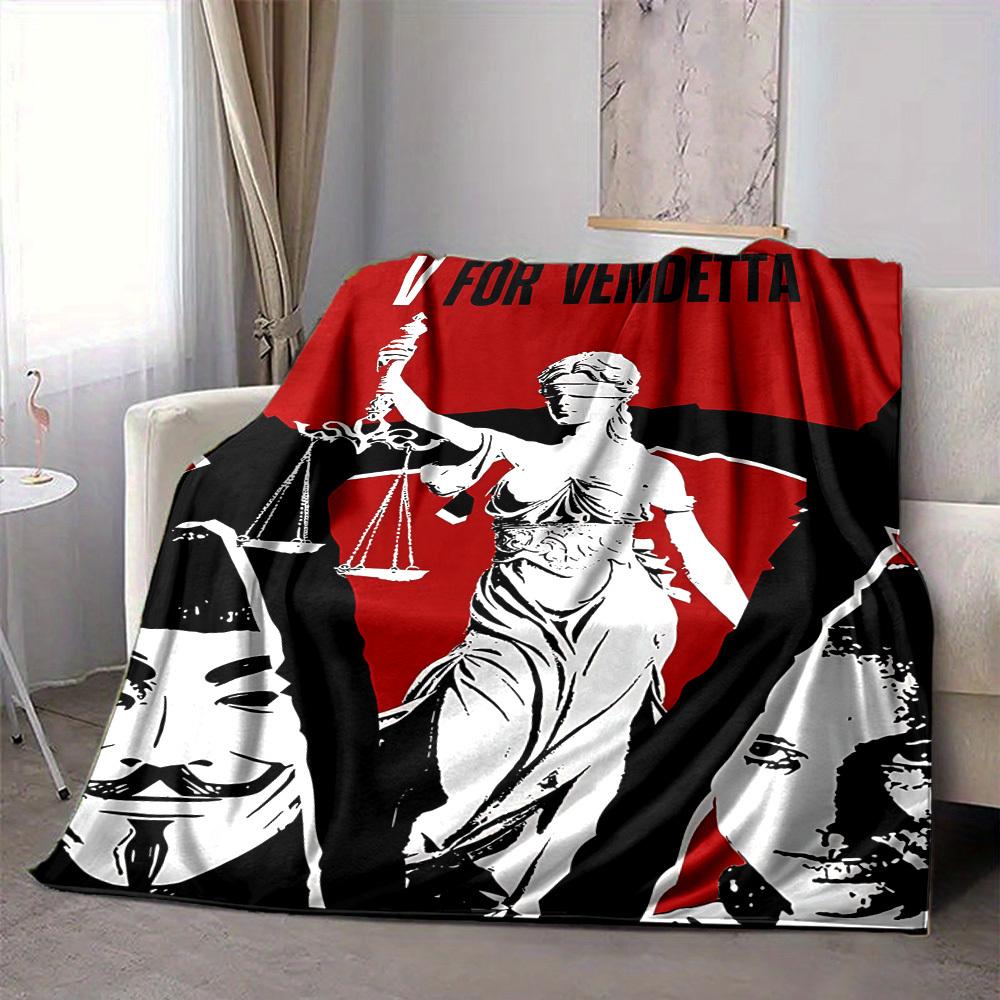 1pc V for Vendetta Flannel Throw Blanket - HD Printed Lightweight Soft Warm All-Season Blanket for Sofa, Bed, Travel, Camping 087