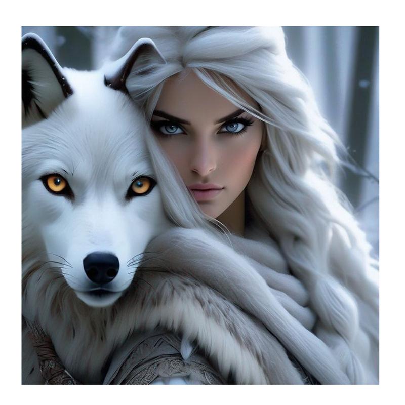 5D-Diamantmalerei zum Selbermachen, Kreuzstich, Frau und weißer Wolf, vollflächige Diamantstickerei, Mosaik-Set, Basteln, Heimdekoration, Geschenk
