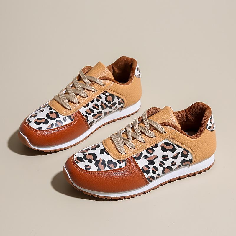 2025 Large-sized Sneaker Shoes for Women, Height-increasing, Breathable, Front-lacing, Leopard Print Lightweight Casual Shoes