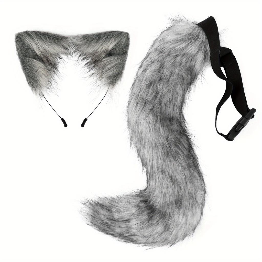 New Wolf Tail Fox Tai lHandmade Fox Wolf Ears Headband and Faux Fur Tail for Halloween Cosplay Party Costume Accessories