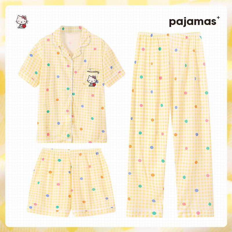 

Сладкий питомец Мягкие хлопковые пижамы Женский летний цвет в горошек Домашняя одежда Комплект из трех предметов с коротким рукавом 2XL