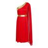 S-XXL Lyrical Worship Dance Dress One Shoulder Sleeveless Metallic Shiny Patchwork Slit Hem Tunic with Drape for Stage
