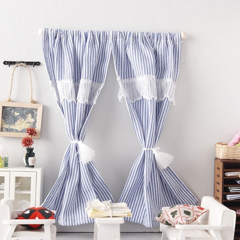 Miniature Decorative Window Curtain Stripe Curtain Accessory For 1/12 Dollhouses Scene Bedroom Landscape Accessories