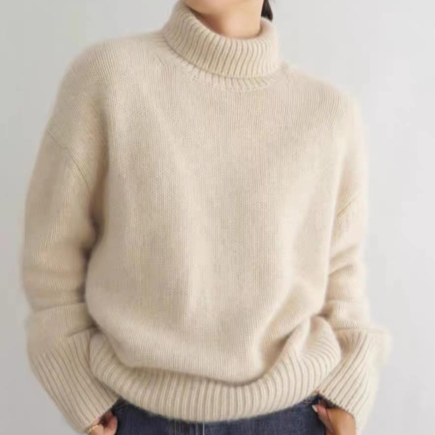 Autumn Women's Knitted Turtleneck Pullover Loose Thick High Neck Jumper Long Sleeved Korean Fashion Lazy Style Sweater Women