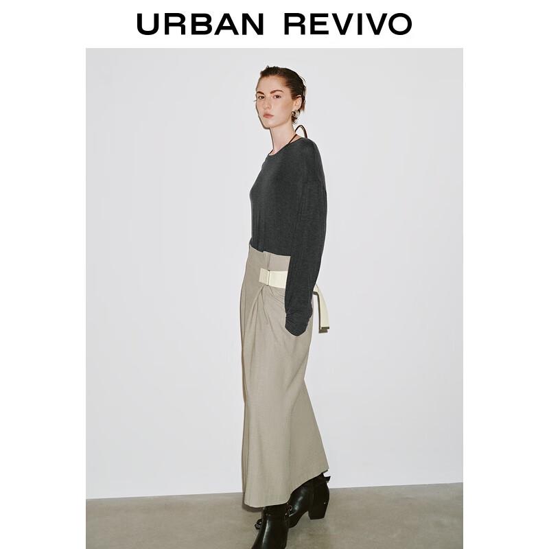 

UR 2025 Women s Textured High-Waist Midi Skirt with Contrast Belt XS