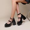 Fashion Women Pumps Mary Jane Lolita Shoes Gothic Chunky High Heel Platform Female Shoes Cosplay Black Punk Heart Buckle Heels Women