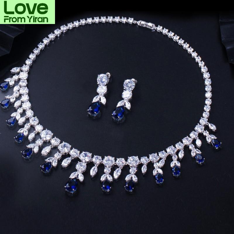 Wong Rain Luxury 925 Sterling Silver Sapphire Emerald Topaz Gemstone Birthstone Necklace /Earrings Bridal Jewelry Sets Wholesale