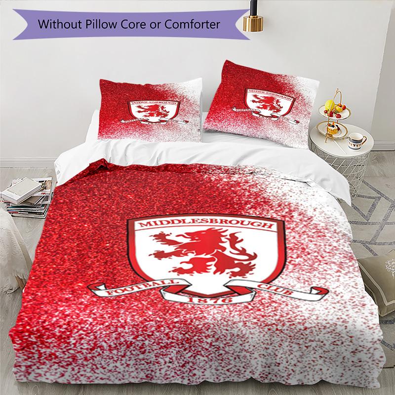 Middlesbrough F.c Printed Pattern Duvet Cover Set – Includes 1 Duvet Cover and 2 Matching Pillowcases Bedroom Decor Christmas Gifts
