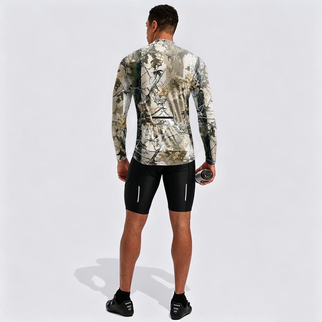 Men's Long Sleeve Cycling Jersey Breathable Quick Dry Half Zip Pullover Lightweight Athletic Shirt for Outdoor Sports