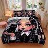 3pcs Dark Elegance Addams Printed Duvet Cover Set (1 * Cover+2 * Pillowcase, Without Core), Suitable for Home Bedroom, Guest Room, Dormitory Deco
