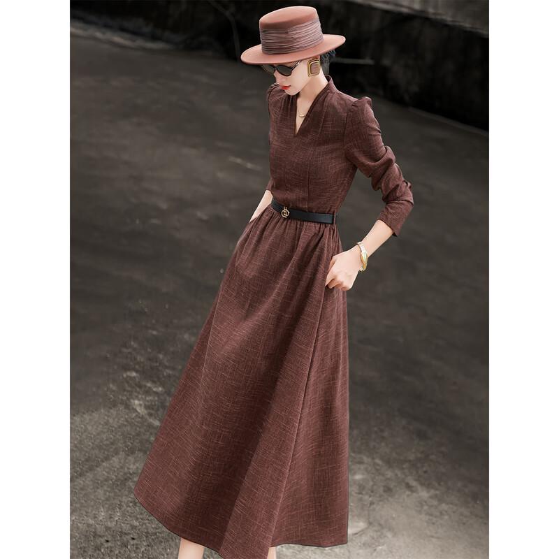 Lanseer Elegant V-Neck Long Sleeve Midi Dress