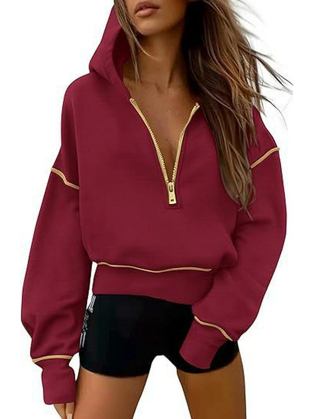Women's Cropped Hooded Sweatshirt - Long Sleeve Half Zip Hoodie, Winter Fashion