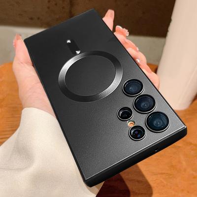 Luxury Matte Wireless Charging For Magsafe Cases For Samsung S23 S22 S24 Ultra S21 Fe Plus Magnetic Shockproof Bumper Back Cover
