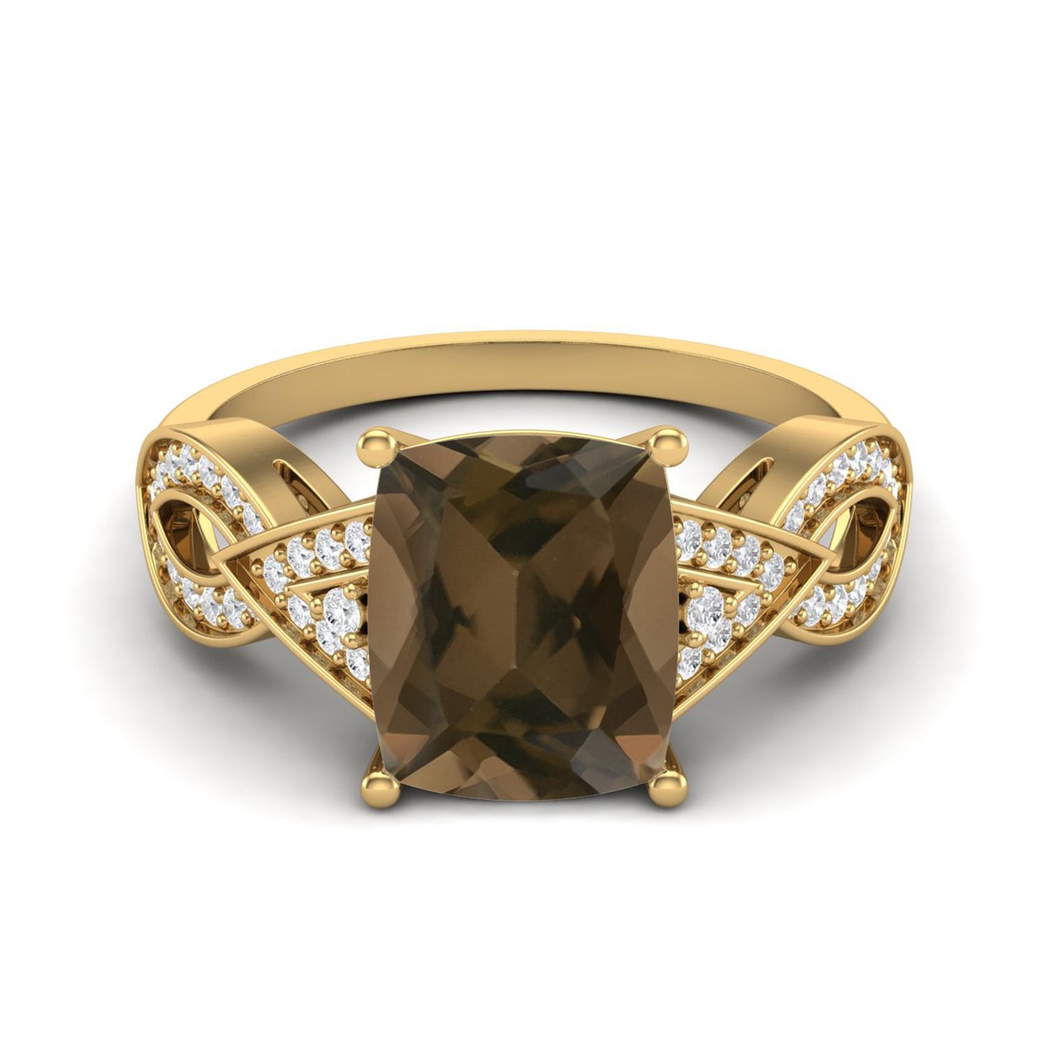 

Обручальное кольцо для женщин с дымчатым кварцем огранки октагон 4,19 карата, стерлинговое серебро 925 пробы с золотым покрытием вермей, одиночный камень, раздвоенная шинка 11 жёлтый