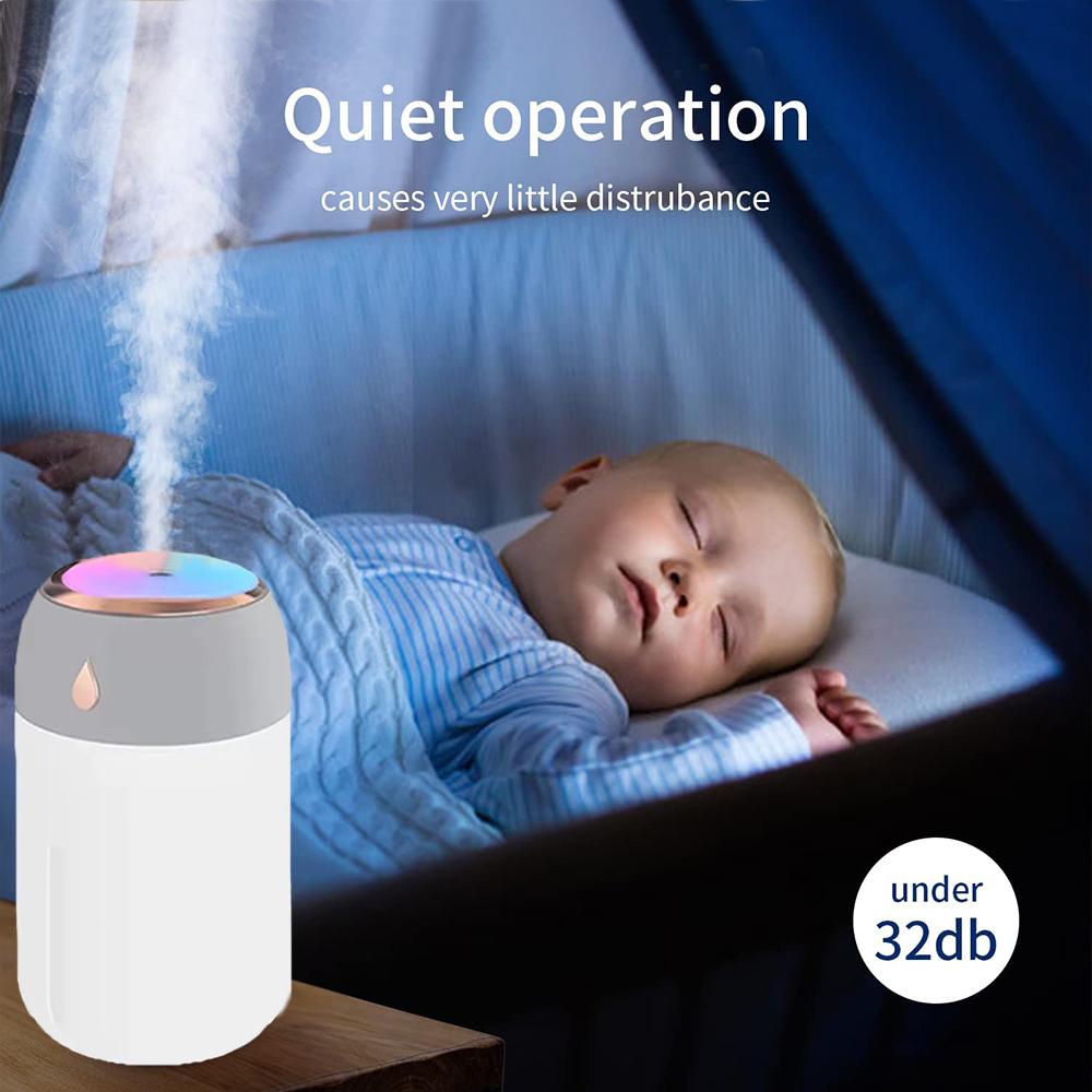 330ml Humidifier with Colorful Light Portable Whisper-Quiet Large Mist Spray USB-Powered Fresh Air for Bedroom Home Car Purifier
