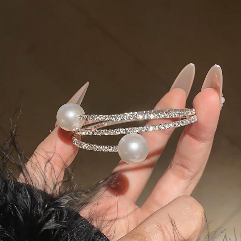 Современные многослойные геометрические браслеты со стразами для элегантных женщин жемчужный