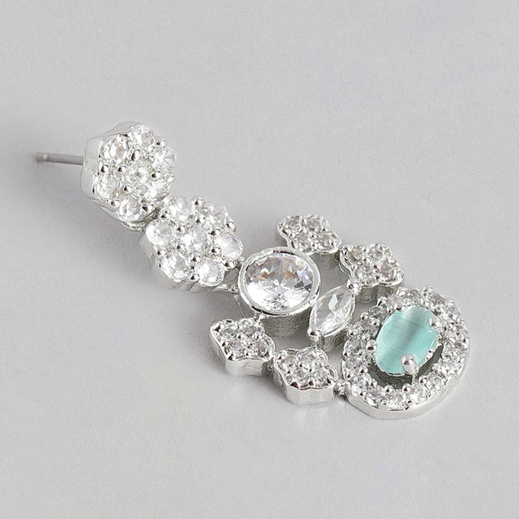 Estele Damen-Ohrringe mit funkelnden rhodinierten Zirkonia-Steinen in Mintgrün