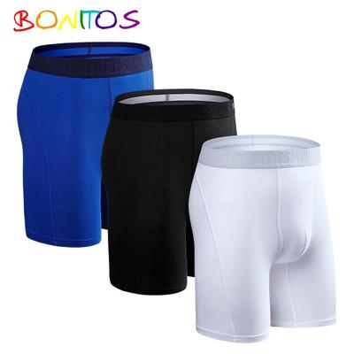 3Pcs Long Solid Color Men's Underpants Cotton Boxers Comfortable Man Underwear