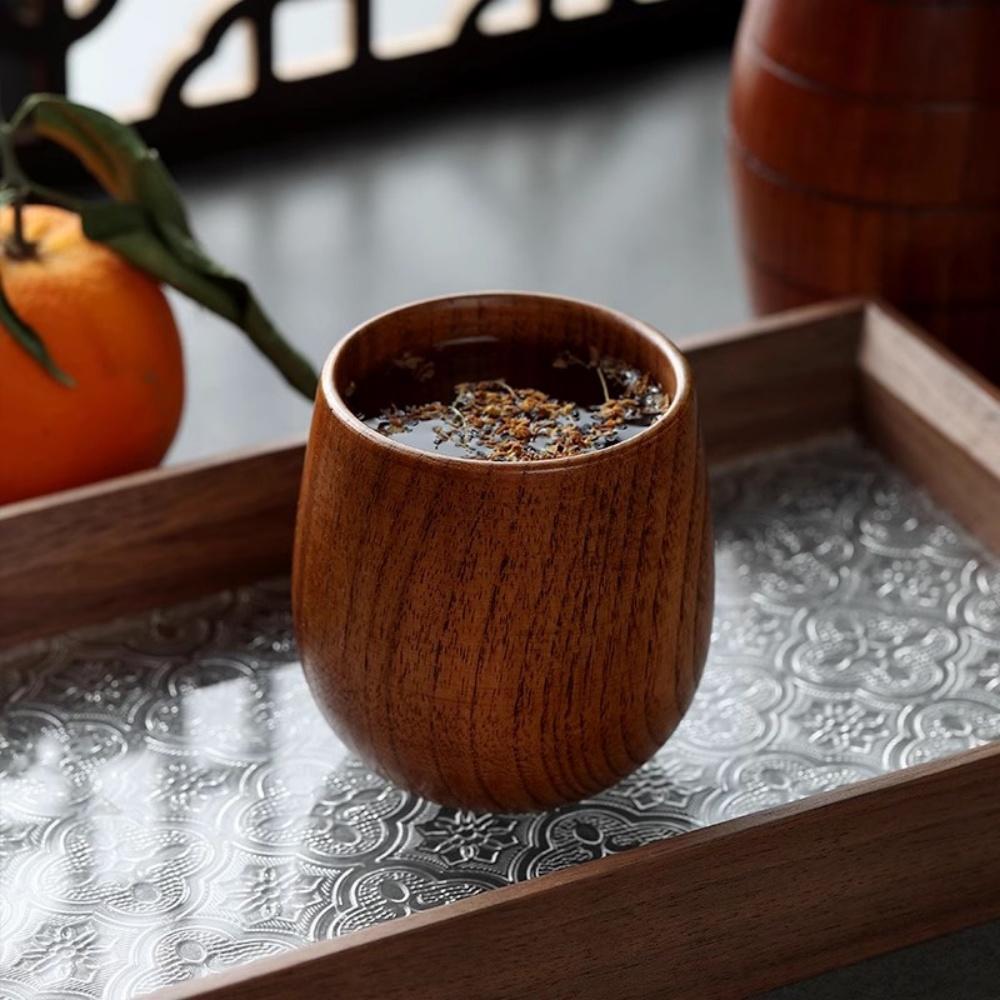 Tazza di Legno Giapponese Fatta a Mano Naturale a Forma di Barile Tazza da Birra Tazza da Bevuta per Succhi Latte Acqua Tazze Rotonde a Pancia Larga Utensili da Cucina Bar