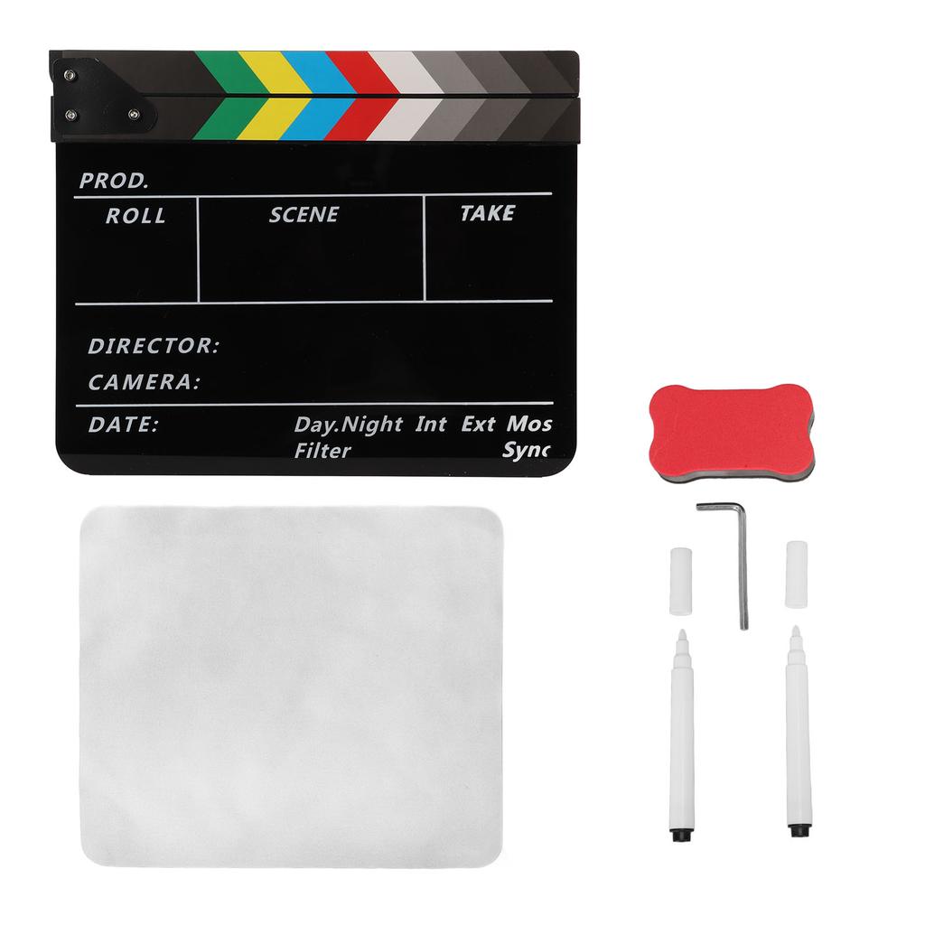 Movie Directors Clapboard Colorful Acrylic Movie Film Clap Board with Board Eraser Marker Wrench