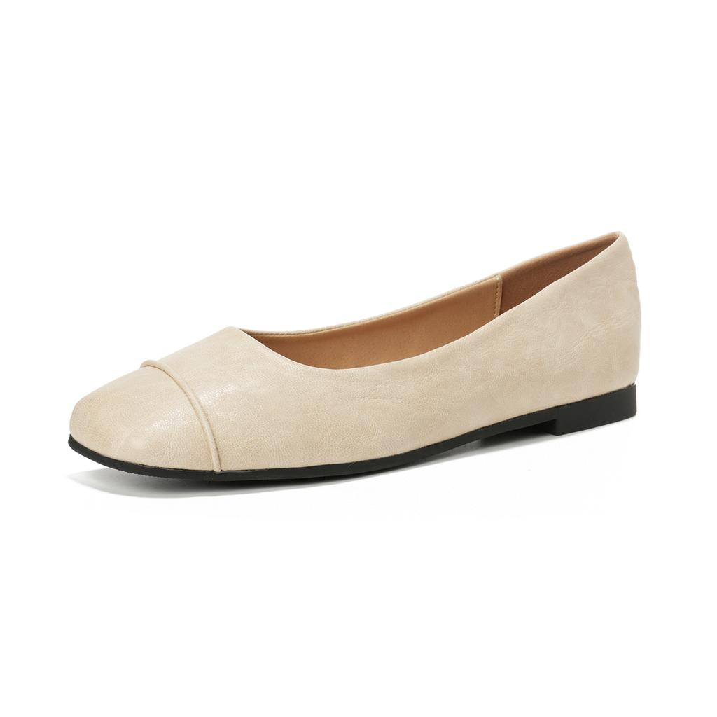 Fashion Flat Shoes Women's Leather Retro Square Head Shallow Mouth Commuter Shoes for Woman Flats