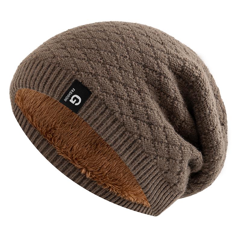 

Новые зимние шапки унисекс с напуском и меховой подкладкой для мужчин и женщин, теплая шапка-бини, повседневная этикетка с декором, зимние вязаные шапки 55cm-60cm
