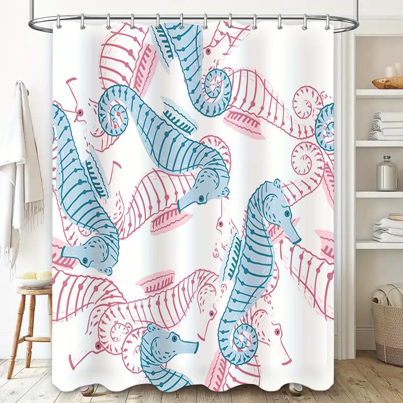 Ozeanisches Seepferdchen Badevorhang Rosa Blau Gemustert Duschvorhang für Badezimmerdekorationen