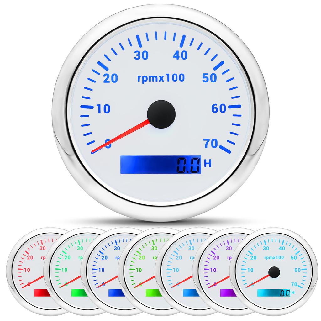 HD 7 Color LED Light Tacho Odometer 0-7000rpm 85mm Tachometer Car Boat 12v Hour Counter Meter for 1-12 Cylinder Gasoline Vehicle