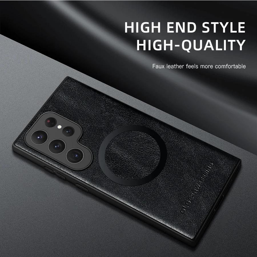 Luxury Magsafe Magnetic Phone Case for Samsung Galaxy S24 S25 Ultra S23 FE S22 S21 S20 Plus Note 20 10 + Leather Silicone Cover