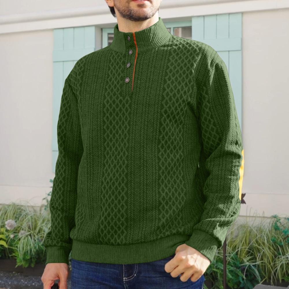 Men's Jacquard Sweatshirt Spring/Autumn Casual Outdoor Single-Breasted Stand Collar Knitwear