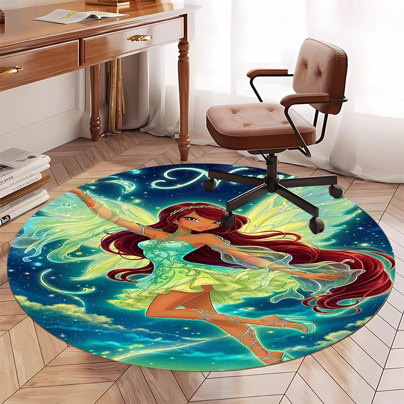 Custom Name Winx Club Printed Round Rug Carpet Chair Rug Area Rug Entryway Doormats,for Office Chair Living Room Bedroom Kitchen Room.