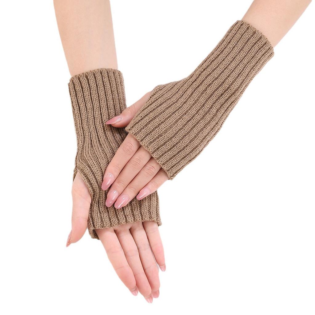 Lange Dicke Gestreifte Kurze Modehandschuhe Herbst und Winter Neu Damen Gestrickte Wolle Fingerlose Armstulpen Handgelenkstulpen