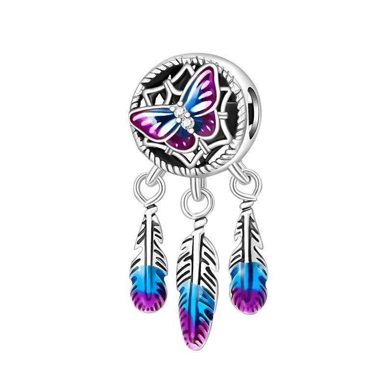 925 Silver Jellyfish Pendant Bead Sparkling Purple Charm for DIY Bracelet Jewelry Accessories Birthday Gift