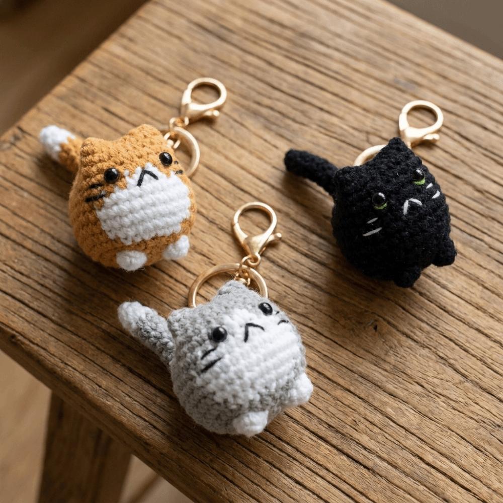 Multi-color Crochet Kitten Keyrings Cartoon Knitted Cat Keychain Cat Crochet Keychain Gift