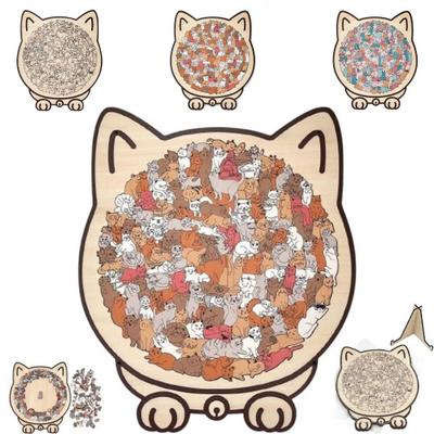 135Pcs/Set Cat Shaped Wooden Jigsaw Puzzle Focus Logic Training Wood Puzzle Game