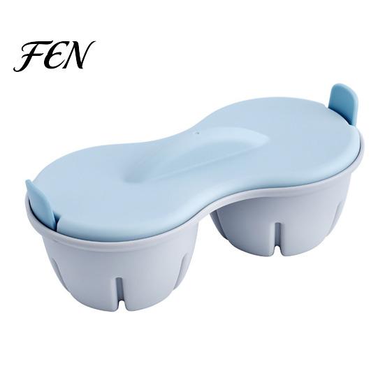 Heat Resistant Egg Tool Dual Cavity Microwave Poacher with Lid, Plastic Cooker Double Hole Steamer, Compact Quick Breakfast