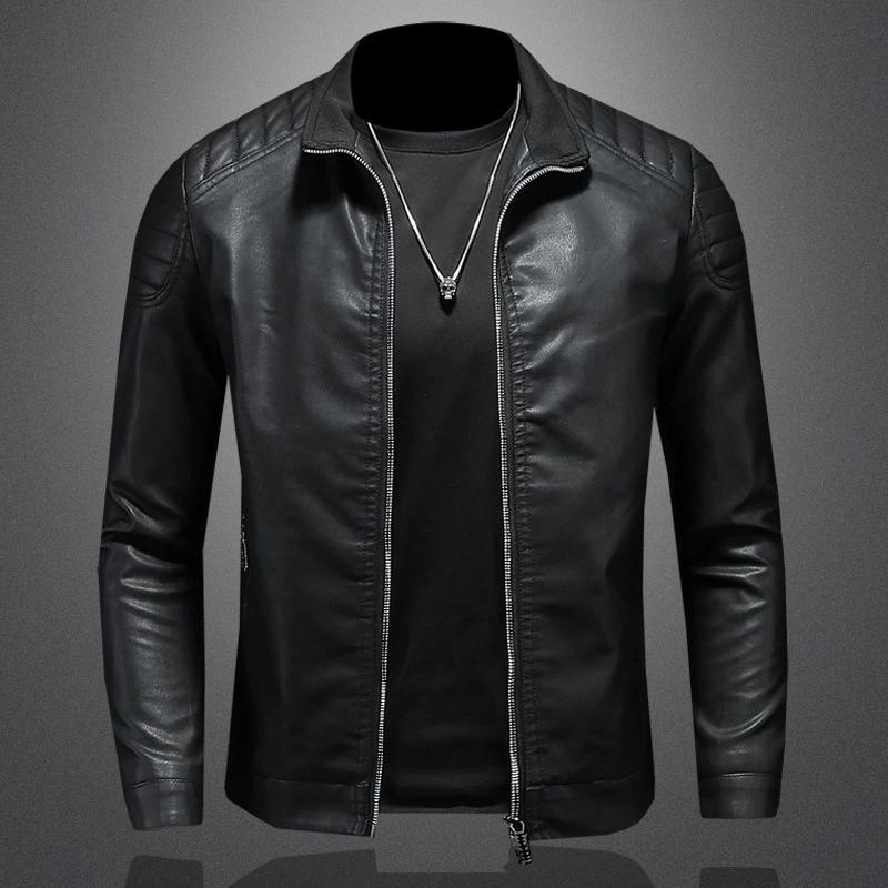 

Men s Spring and Autumn Stand Collar PU Leather Jacket Slim Korean Version Handsome Clothing XS чорний