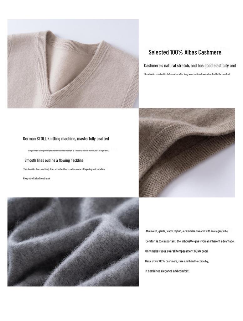 Men's Cashmere V-Neck Sleeveless Knit Vest - 2025 Autumn/Winter Collection