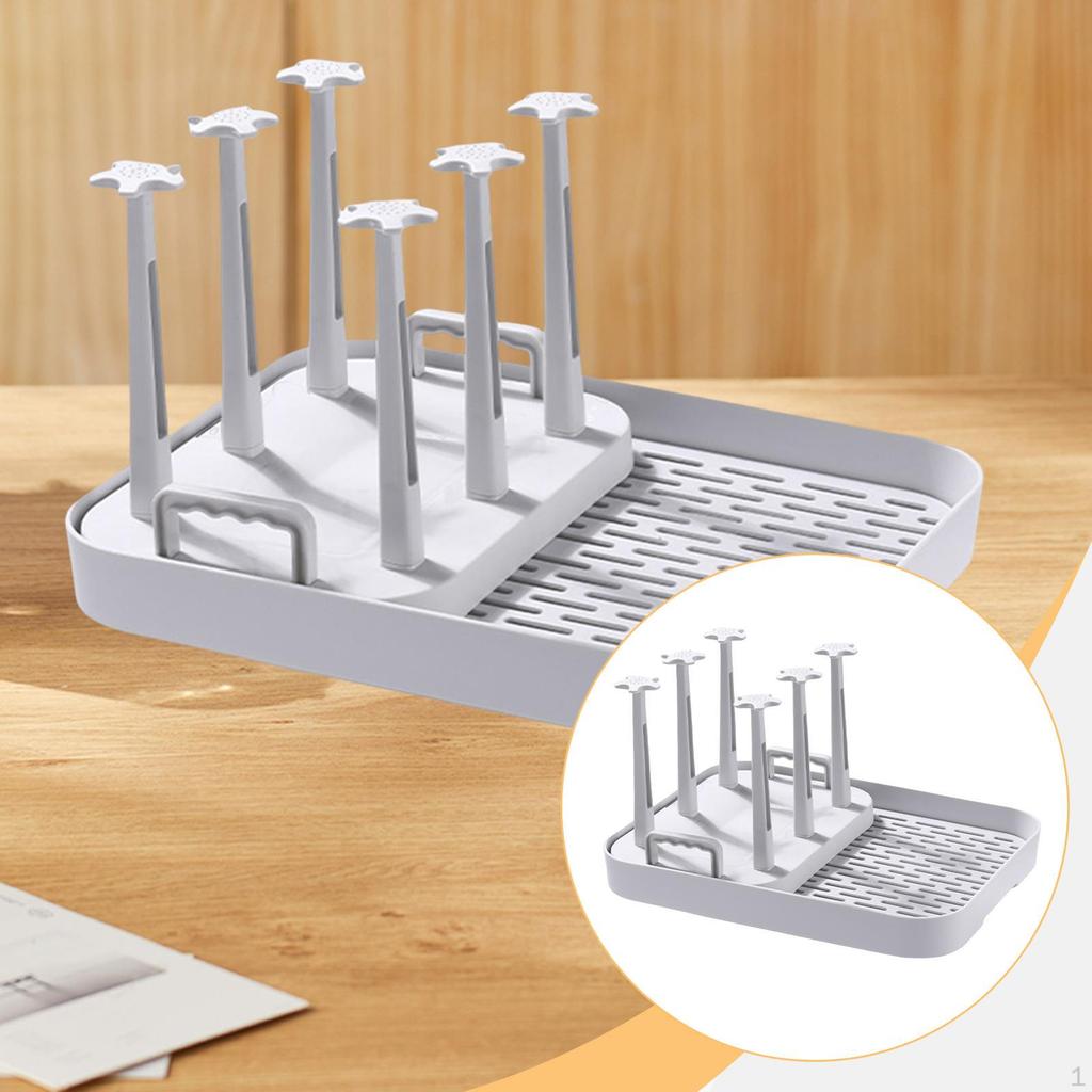 Bottle Rack Kitchen Cups Drain Tray Can Hold 6 Drinking Glass Drainer Coffee Mug Table