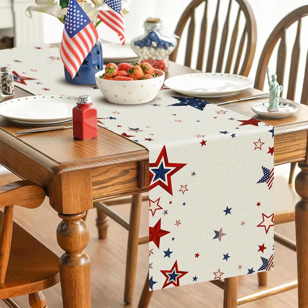 4th of July Table Runner, n Flag Table Runner Decorations for Table, Red White and Blue Table Runners Size 13”X72” (Star)