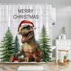 Funny Christmas Animals Shower Curtain Cute Puppy Dinosaur With Christmas Hat Flamingo Fabric Home Bath Curtains Bathroom Decor