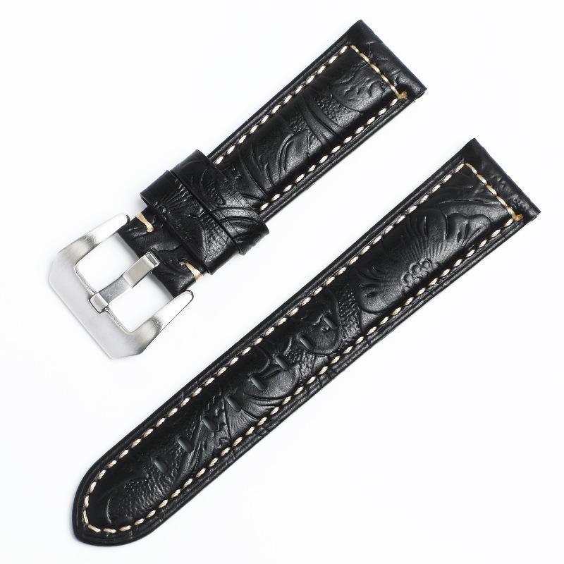 Vintage Crazy Horse Genuine Leather Watch Strap 22mm, Embossed Top Layer Cowhide Sport Band for Panerai