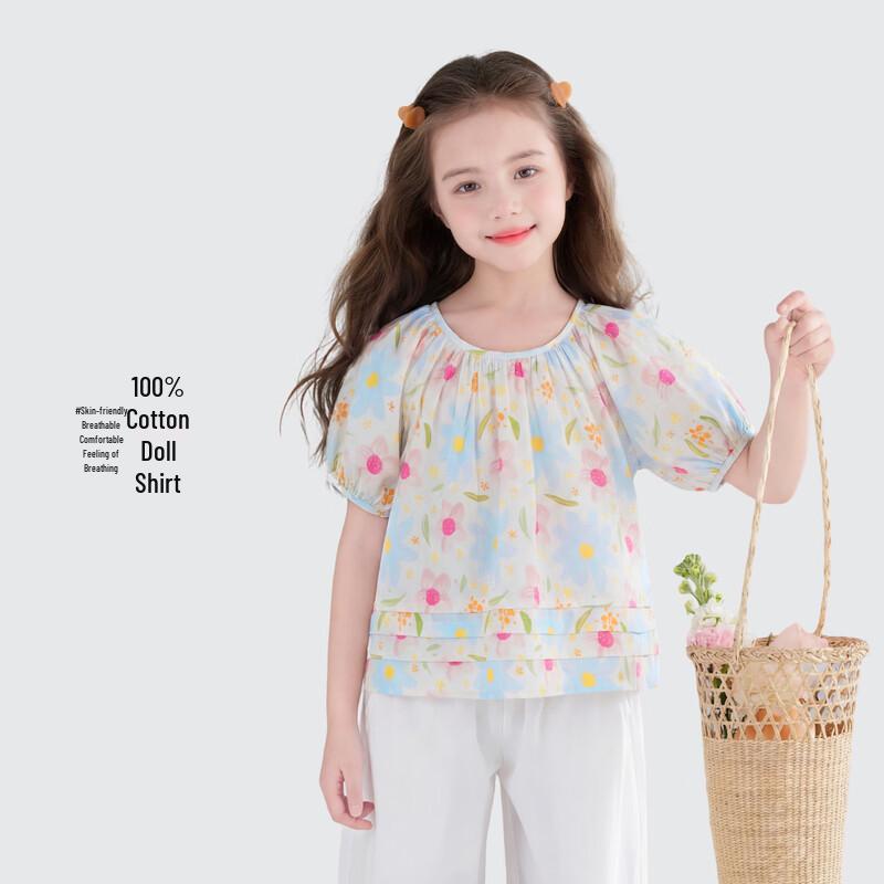 Tutu Xiaoxiang Girls  100% Cotton Floral Babydoll T-Shirt 150
