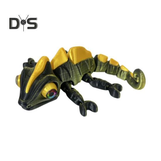 3D Printed Chameleon Figurine Movable Eyes Mini Lizard Figure Articulated Animal Model Toy Home Office Bookshelf Desktop Decoration Ornament