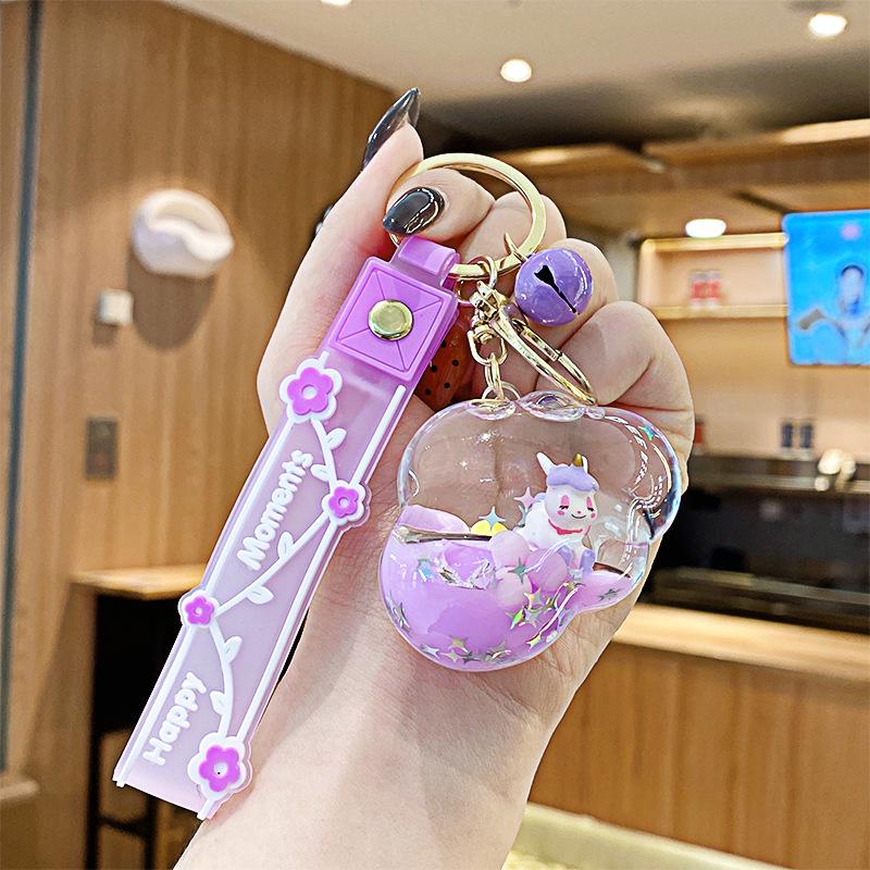 Purple Star Liquid Quicksand Keychain with Cherry Blossom Oil-Filled Pendant - Cute 3D Backpack Charm for Women