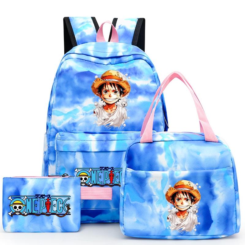 3Pcs/set Anime One Piece Backpack for Girls Boys Back To Schoolbag with Lunch Bag Student Bookbag Men Women Travel Bag Mochil