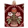 Bohemian Floral Printed Blanket with Vase Design, Red and Pastel Tones Blanket, Suitable for Use In the Bedroom, Living Room, On the Sofa